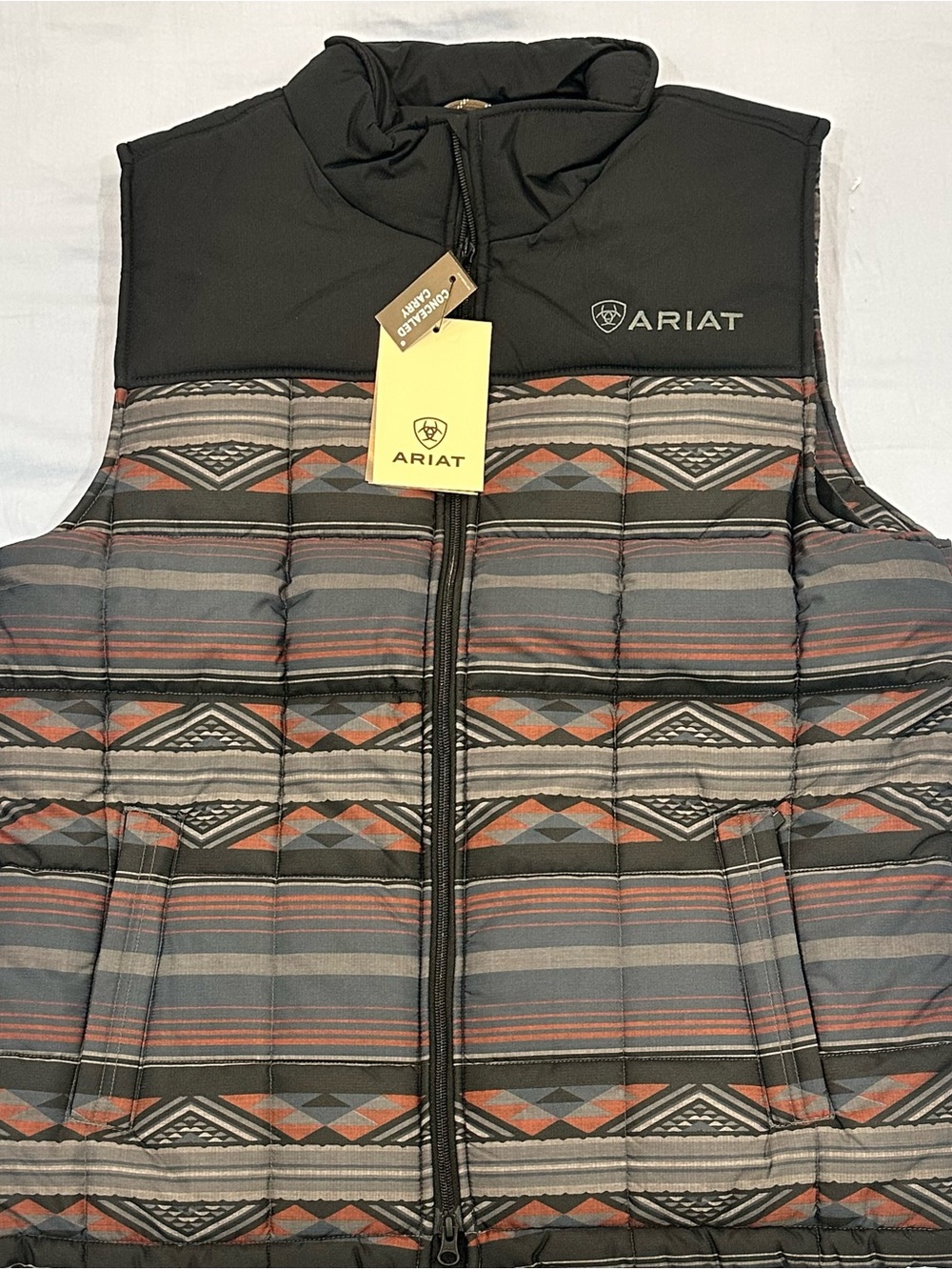 Ariat Men's Black, Gray & Rust Patterned Quilted Vest